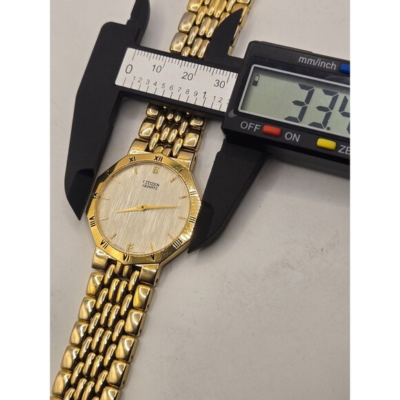 Citizen 6020-S50362 Decagon Japan Bark Dial Roman Numeral Bezel Gold Tone Watch main image 5